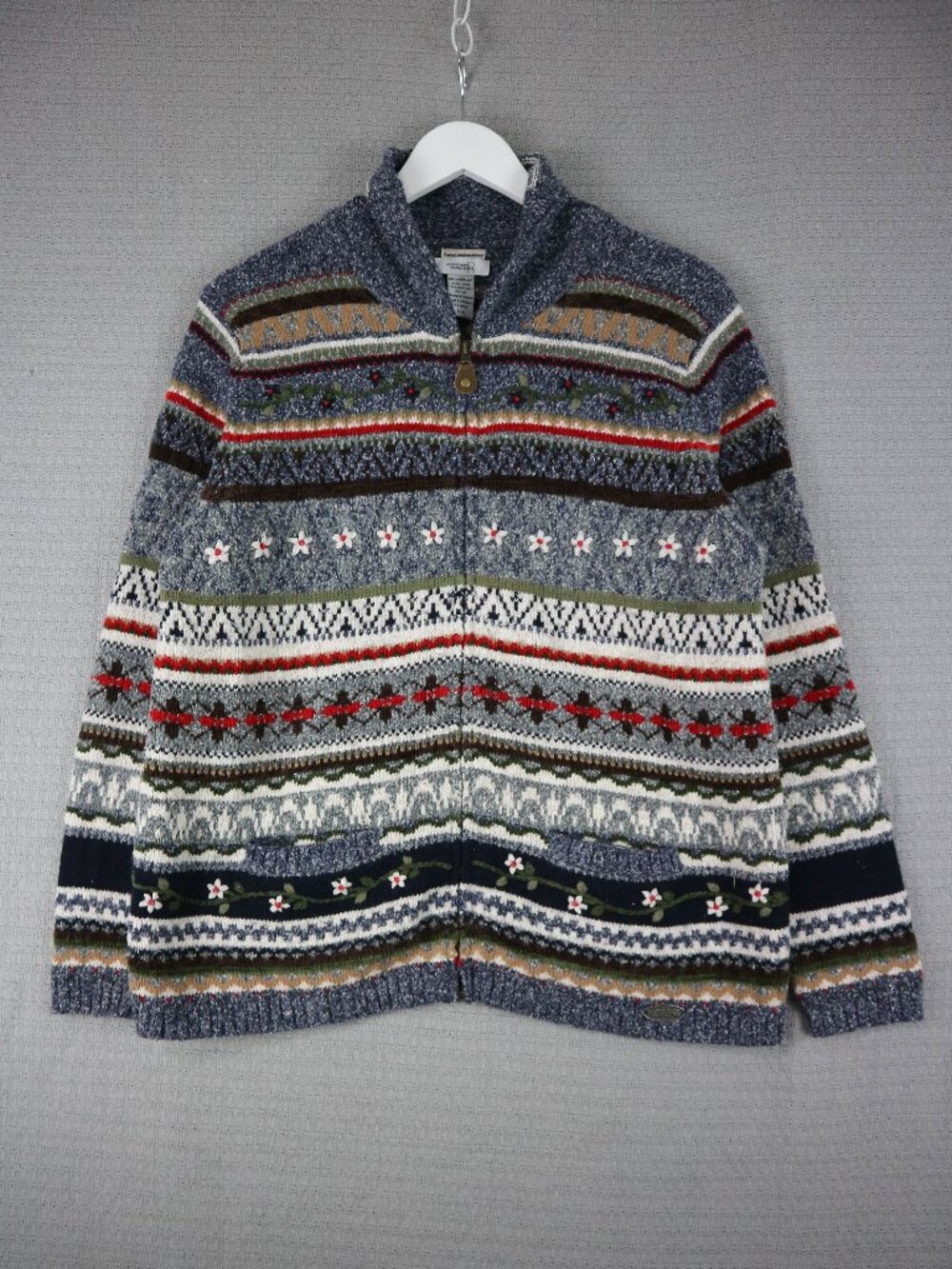 Northern Reflections Hand Embroidered Womens Zip Up Jacket Large VTG